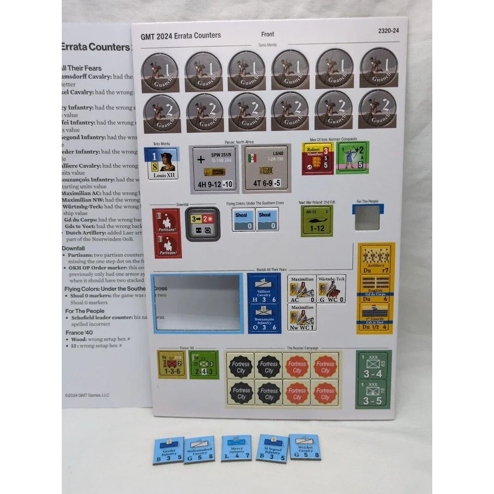 *Incomplete* GMT 2024 Errata Board Game Counters